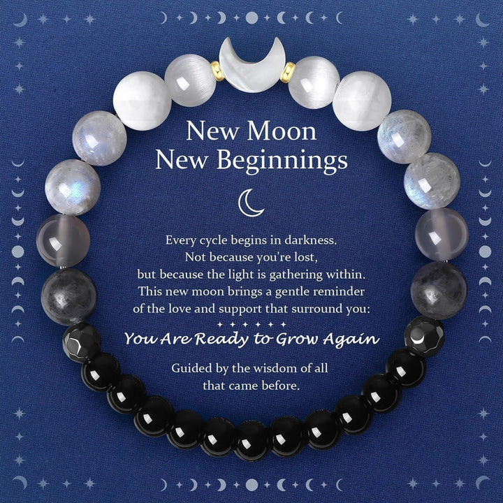Natural Crystal Braided Cord Bracelet (Two Styles: New Mom / Moon Phases)