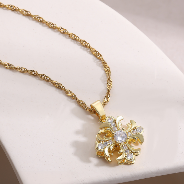 Vintage Carved Cross S925 Silver Necklace, Palace Style 3D Diamond Inlaid Pendant, Gold & Silver Two-Tone Twist Chain Necklace