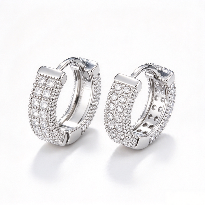 Paved Wide C-shaped S925 Silver Hoop Earrings, Gold & Silver Two-Tone Paved Diamond Ear Buckles