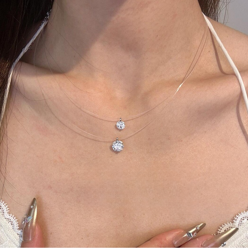 Invisible Fishline Solitaire Necklace (Minimalist Clear Choker)