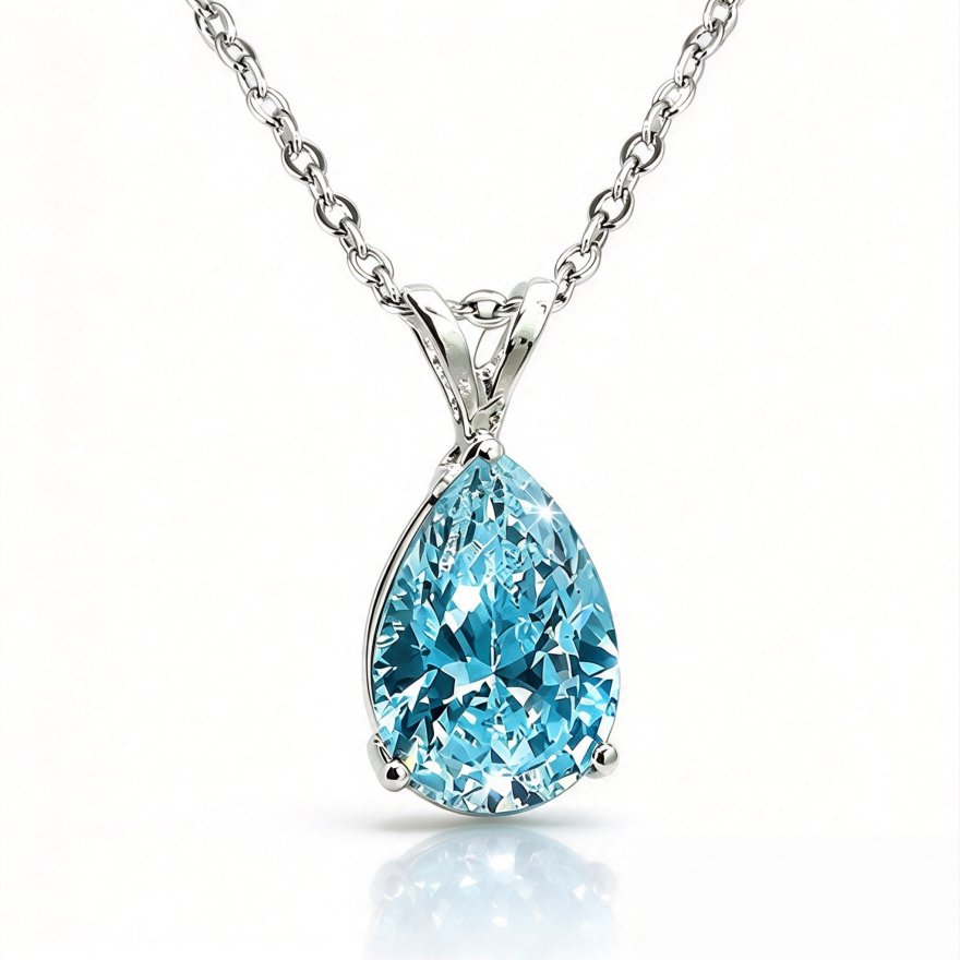 S925 Silver Pear-shaped Teardrop Gemstone Pendant Necklace, Multi-color Luxury Evening Choker