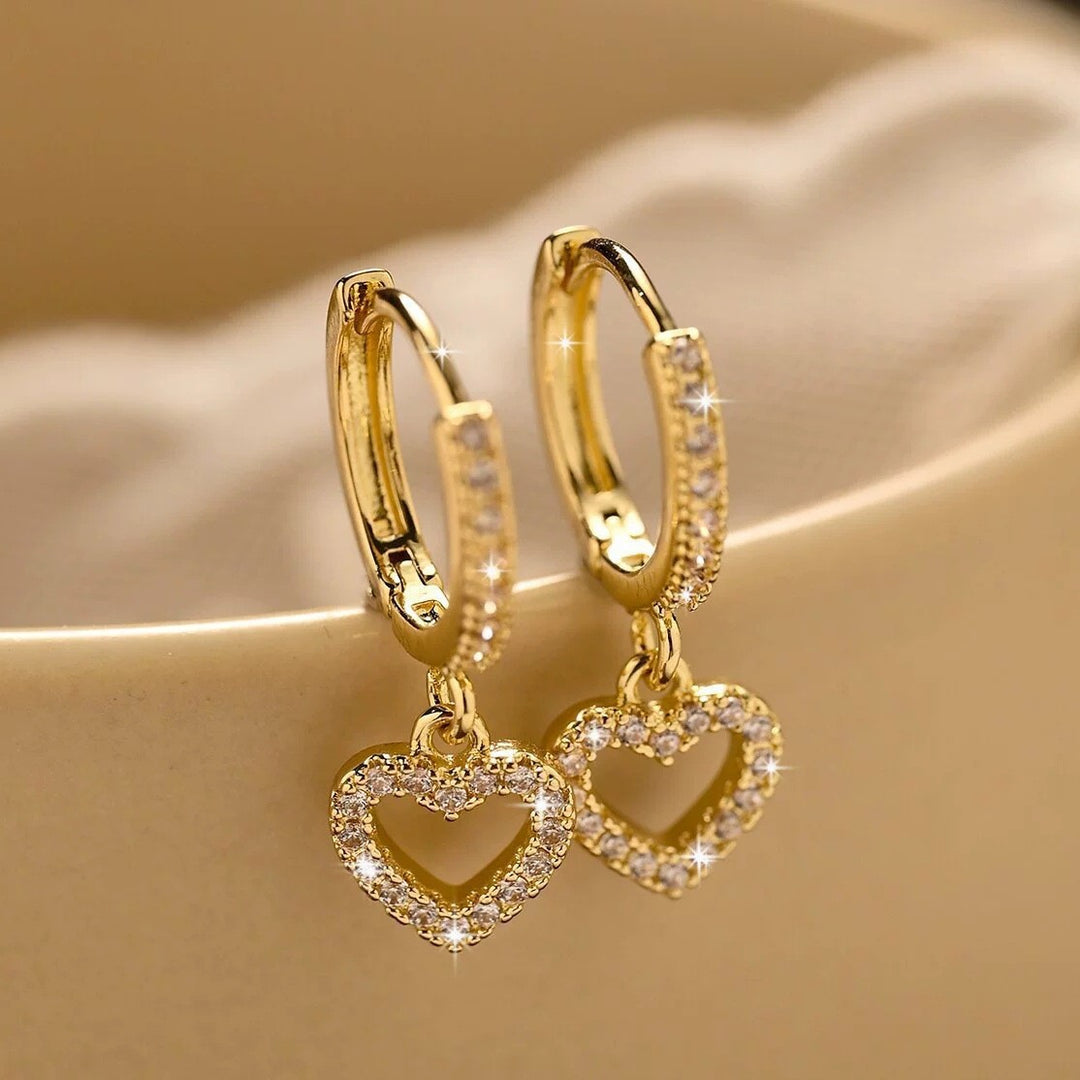 Diamond Heart Drop Huggie Earrings (2 Colors Delicate Statement Hoops)