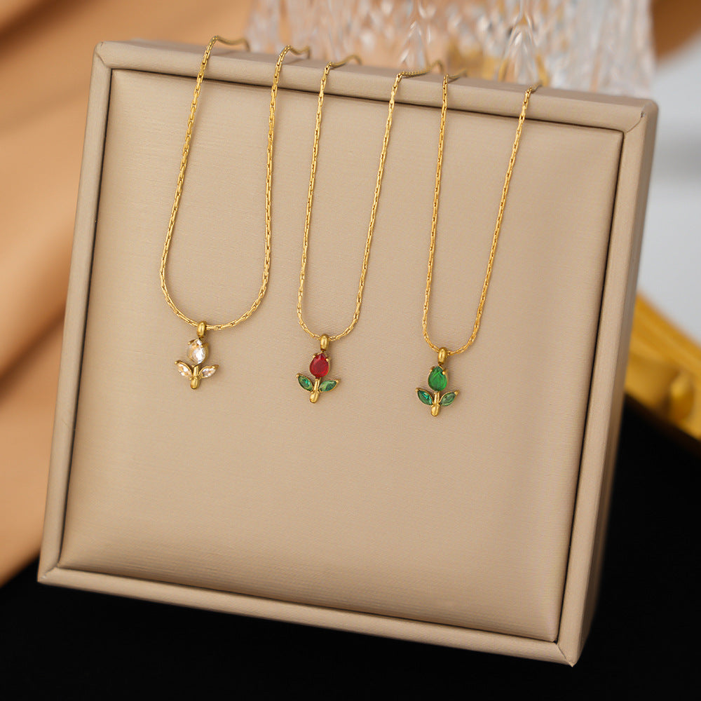 Mini Tulip Flower Pendant Necklace, Multiple‑Color Options