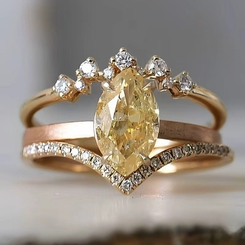Marquise Yellow Diamond Stackable Ring Set
