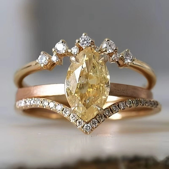 Marquise Yellow Diamond Stackable Ring Set