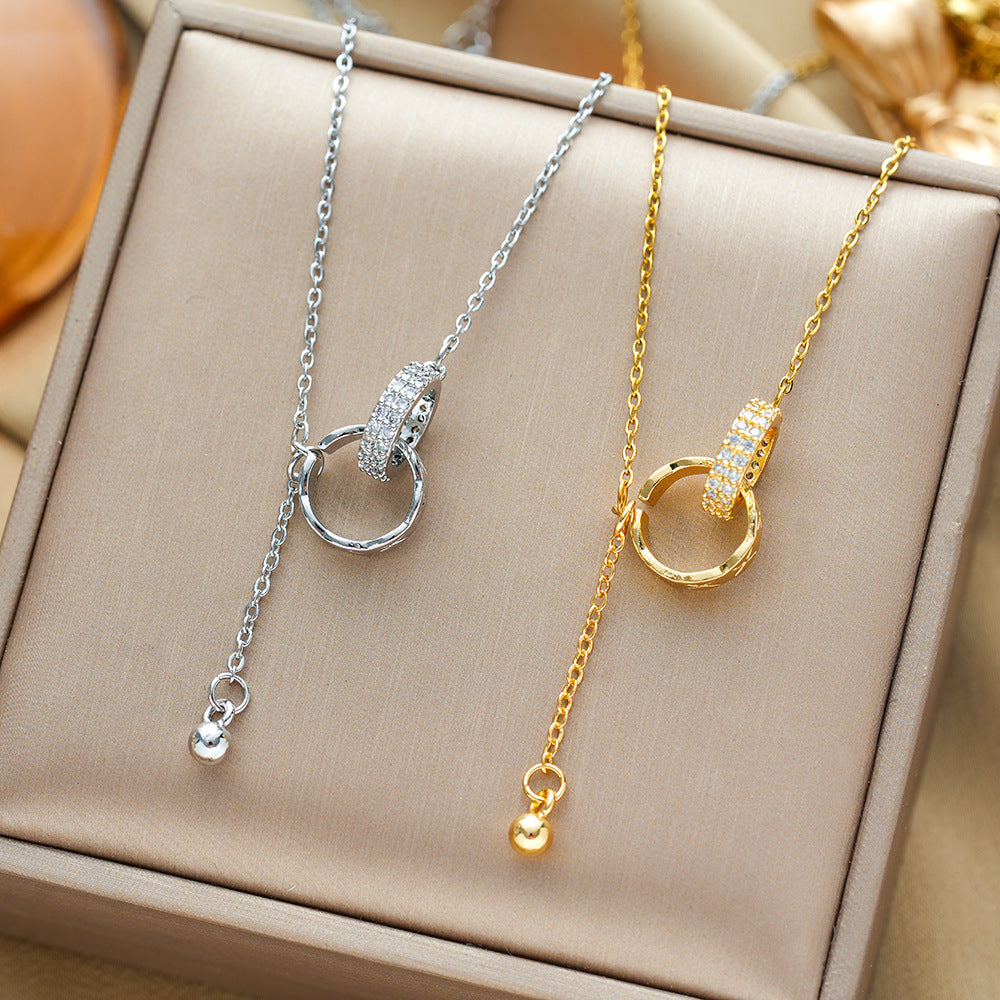 Interlocking Double Ring Pavé Necklace (Light Luxury Niche Design Necklace)