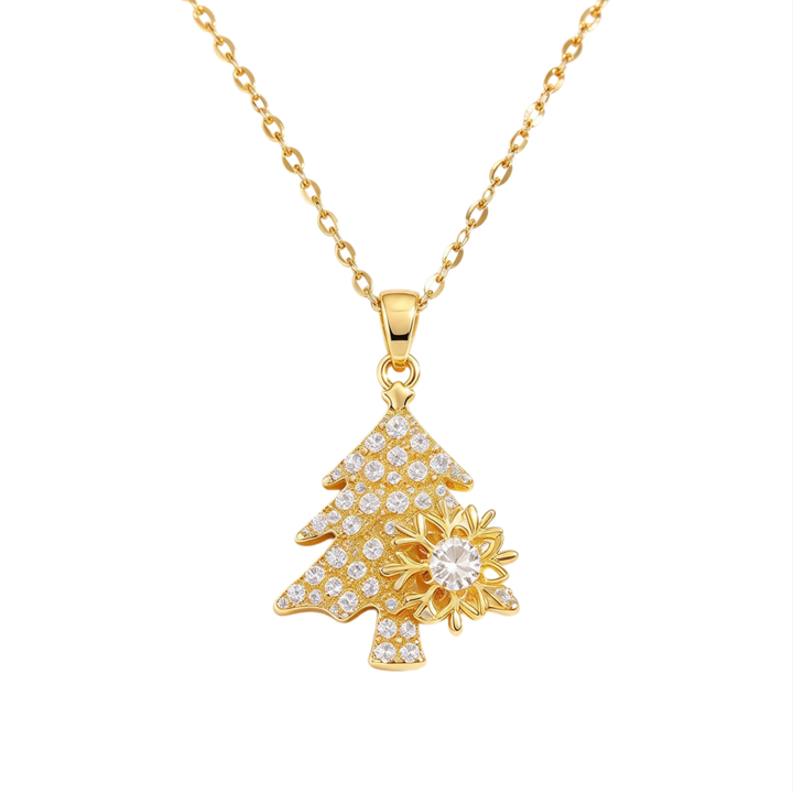 Gold Christmas Tree & Snowflake Pendant Necklace