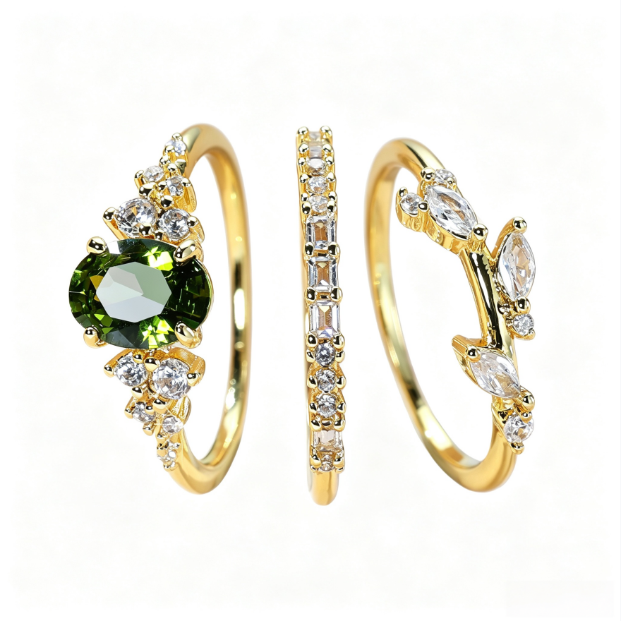 Three‑Piece Stackable Ring Set With Two‑Tone Options