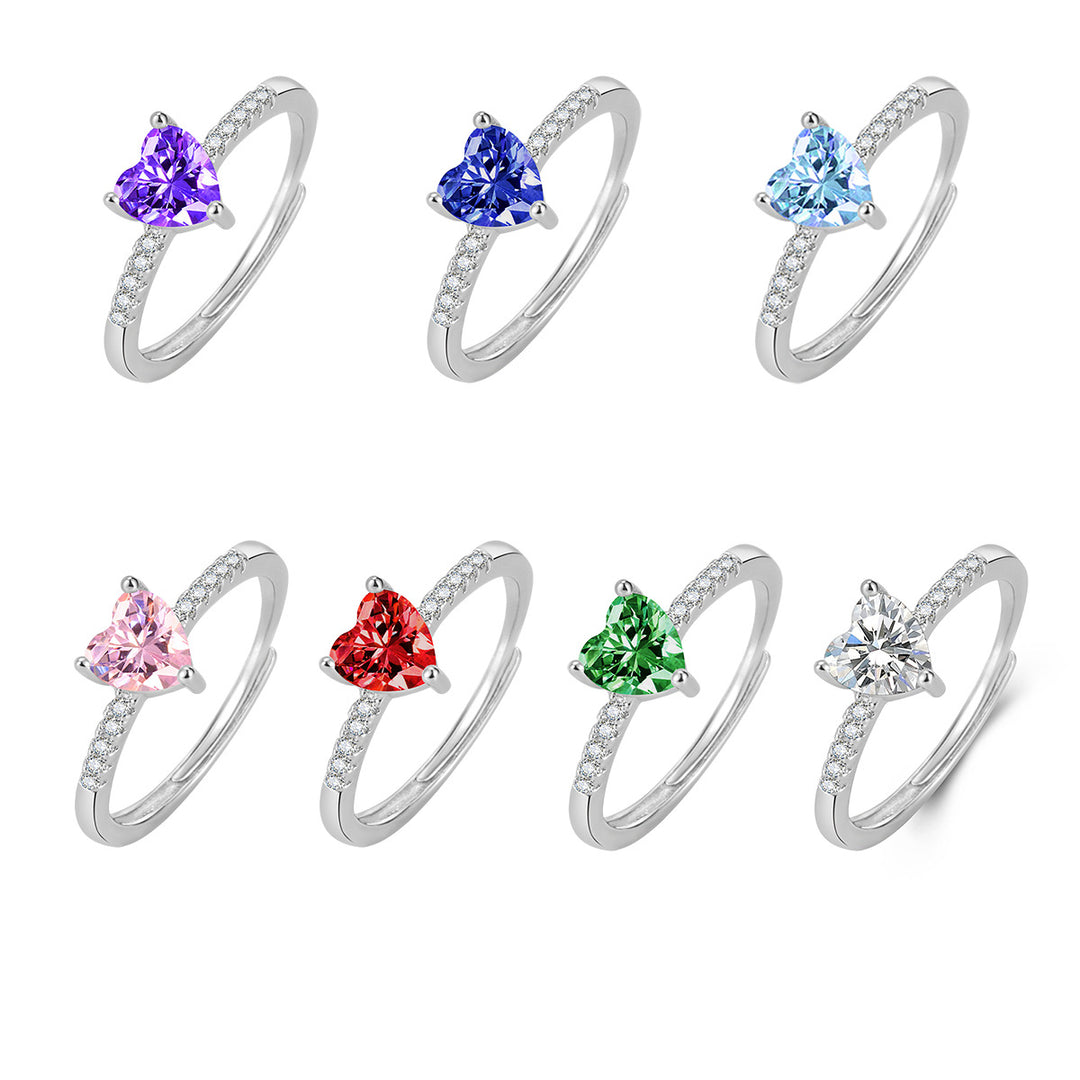 Multi-Color Heart Cut Diamond Open Ring Set (Sweet-Cool Girl Dopamine Style)
