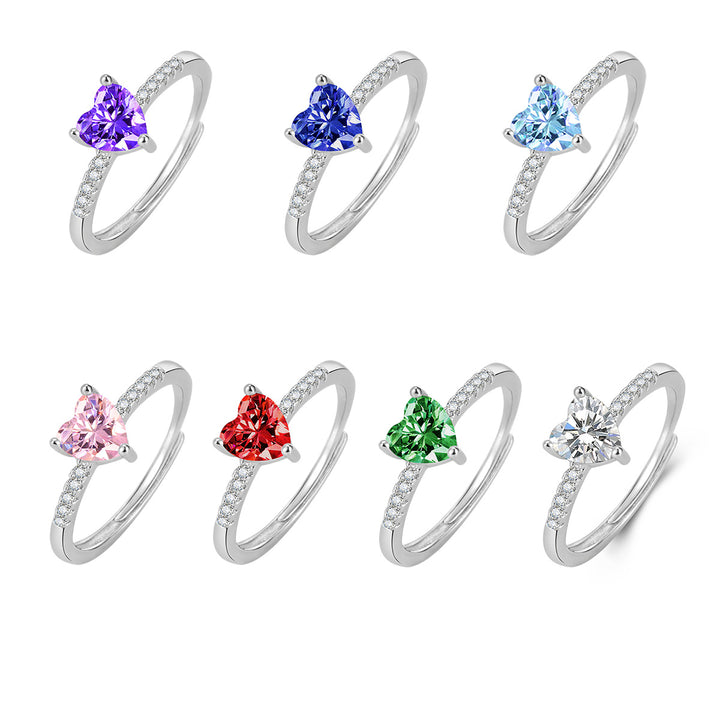 Multi-Color Heart Cut Diamond Open Ring Set (Sweet-Cool Girl Dopamine Style)