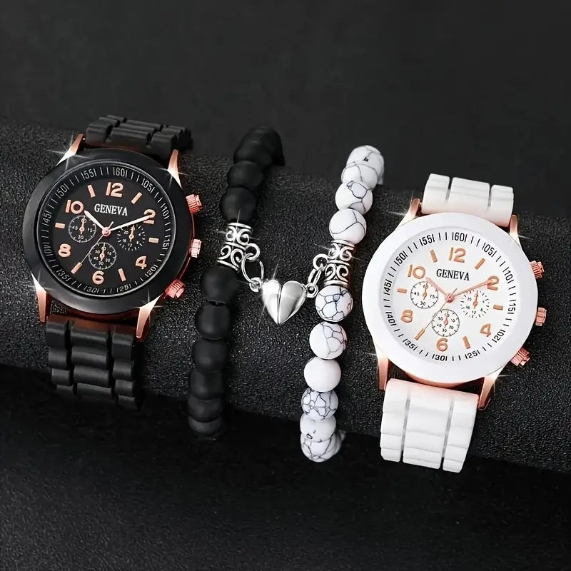 Contrast Color Couple Watch Set (Light Luxury Trendy Accessory Combo)