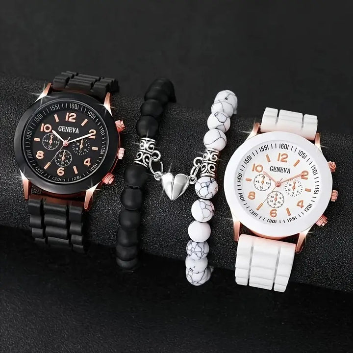 Contrast Color Couple Watch Set (Light Luxury Trendy Accessory Combo)