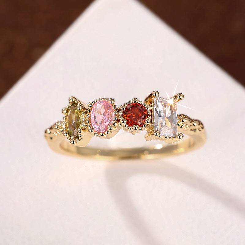 Four Seasons Gemstone Row Ring (Light Luxury Niche Vintage Band)