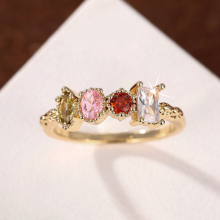 Four Seasons Gemstone Row Ring (Light Luxury Niche Vintage Band)