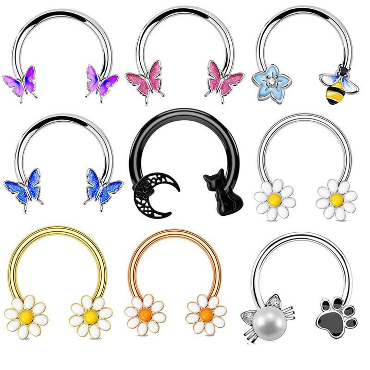 Whimsical Animal & Plant C-Shaped Nose Ring Set (Light Luxury Niche Cute Nose/Ear Piercing)