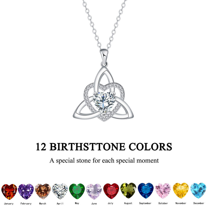 Celtic Knot Heart Birthstone S925 Silver Necklace