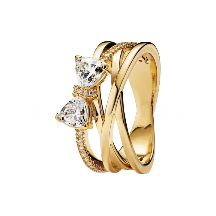 Trillion Cut Diamond Interlocking Stack Ring (Gold Luxury Women's Band)