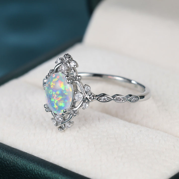 Vintage Lace Opal Ring (Light Luxury Niche Iridescent Band)