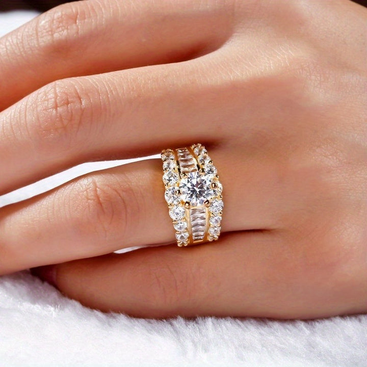 Multi-Row Diamond Wide Gold-Tone Ring (Luxury Opulent Statement Band)