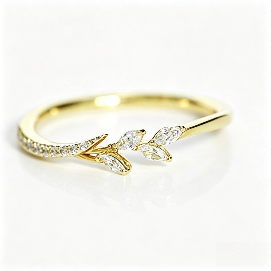 Marquise‑Cut Leaf‑Branch Thin S925 Sterling Silver Ring, 3‑Tone Available