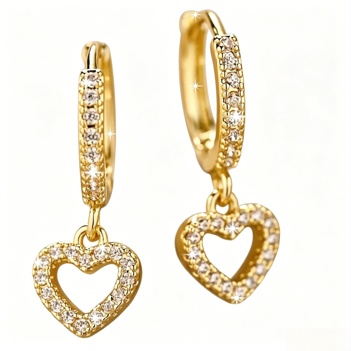 Diamond Heart Drop Huggie Earrings (2 Colors Delicate Statement Hoops)