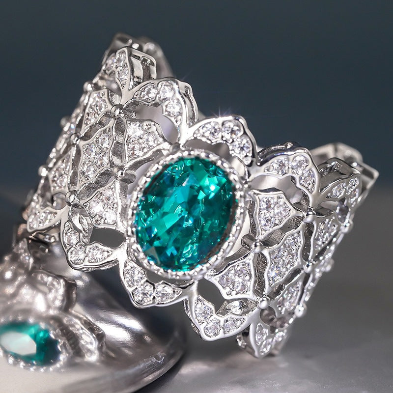 Vintage Lace Filigree Emerald Diamond Wide Band Ring (Delicate Luxury Statement Ring)