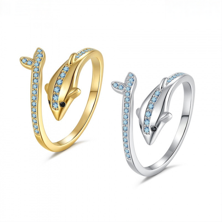Dolphin diamond Open Ring (2 Colors Ocean-Inspired Band)