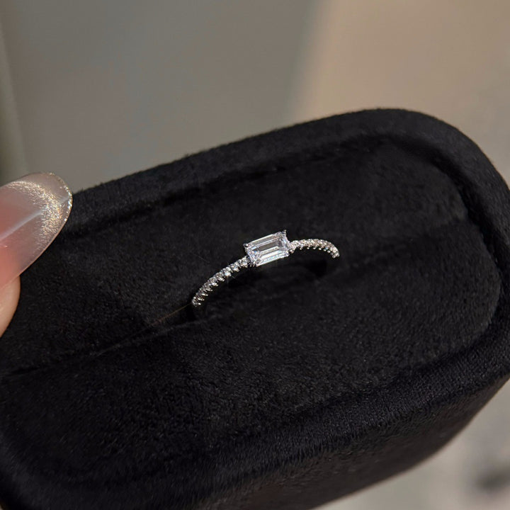 Rectangular Diamond Four-Prong Side Stone S925 Silver Ring