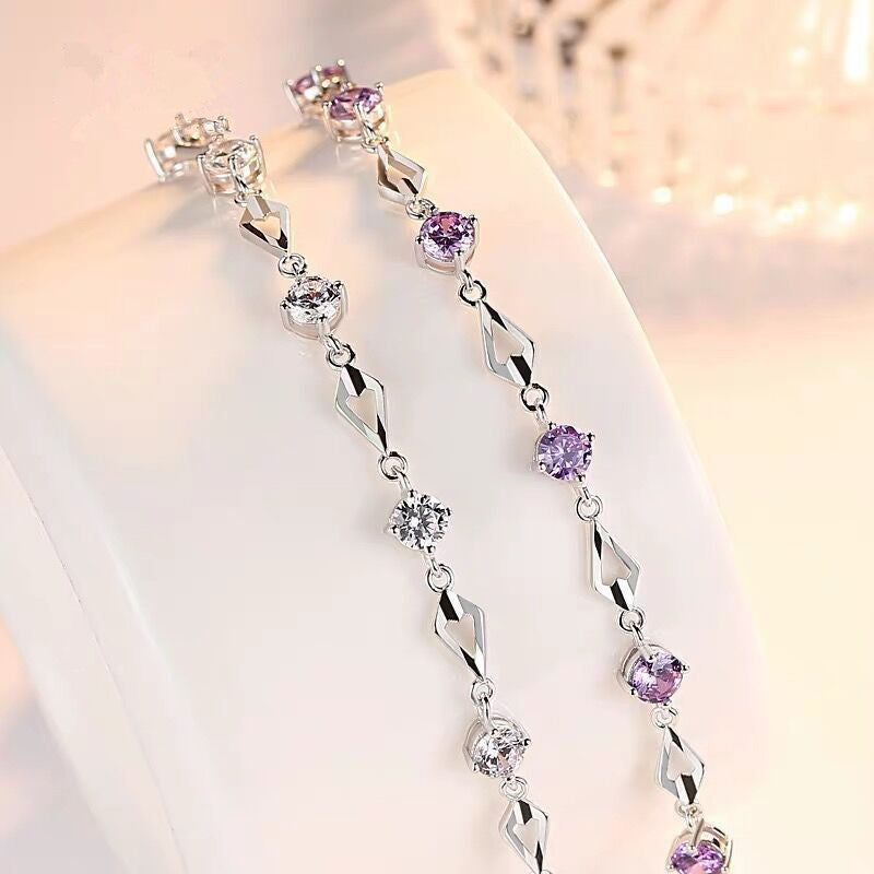 Hollow Rhombus Colored Diamond Bracelet, 3 Colors Adjustable Luxury Women Bangle