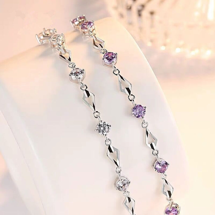 Hollow Rhombus Colored Diamond Bracelet, 3 Colors Adjustable Luxury Women Bangle