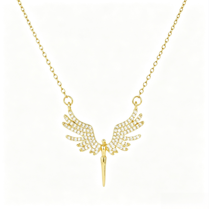 Pave‑Set Angel Wing Cone Pendant Necklace, Gold & Silver Two‑Tone Options
