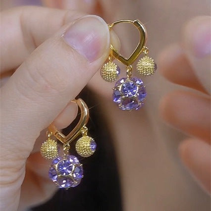 Multi-Color Diamond Sparkle Ball Heart Huggie Earrings (Delicate Dangle Statement Hoops)
