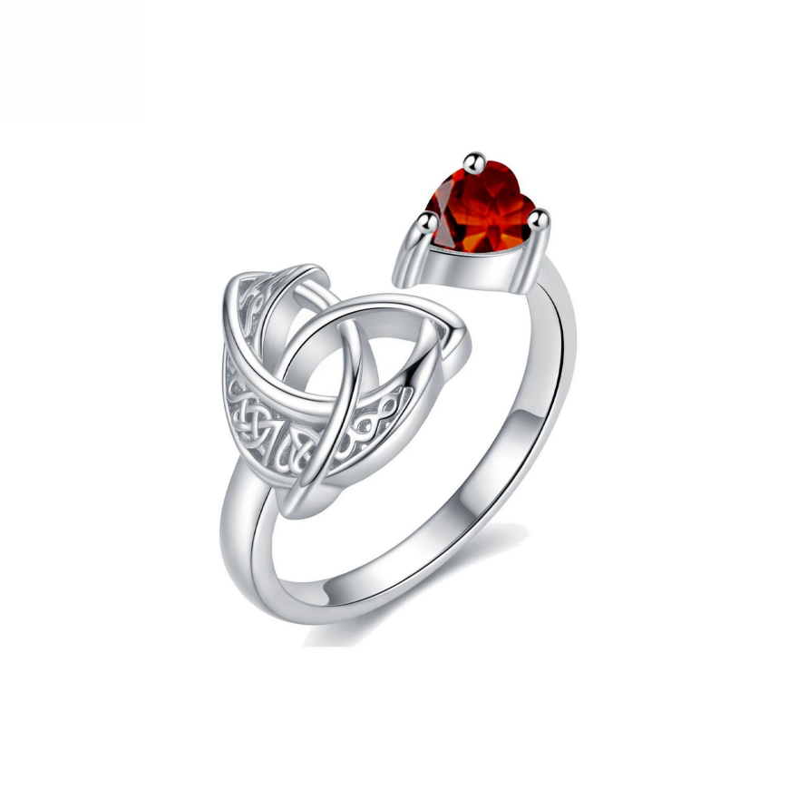 Celtic Knot Heart Birthstone Open Ring, 12‑Month Options