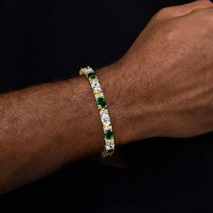 Green & White Gemstone Tennis Bracelet (Luxury Vintage Glam Wristband)