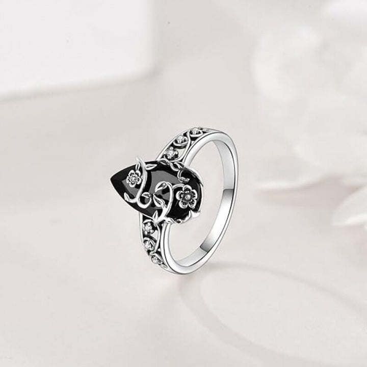 Vintage Vine Black Agate Ring (Light Luxury Niche Dark Style Band)