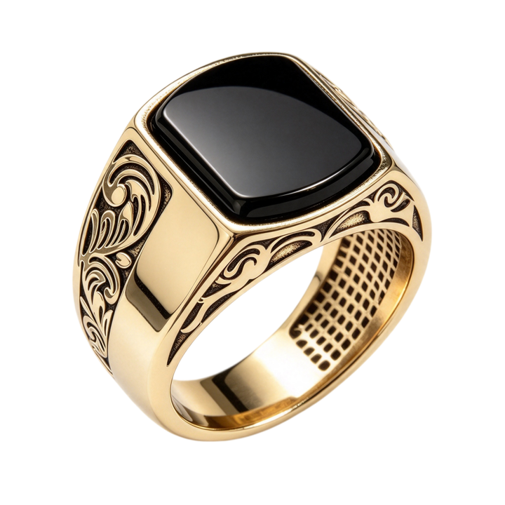 Vintage Cloud Pattern Onyx Signet Men Ring