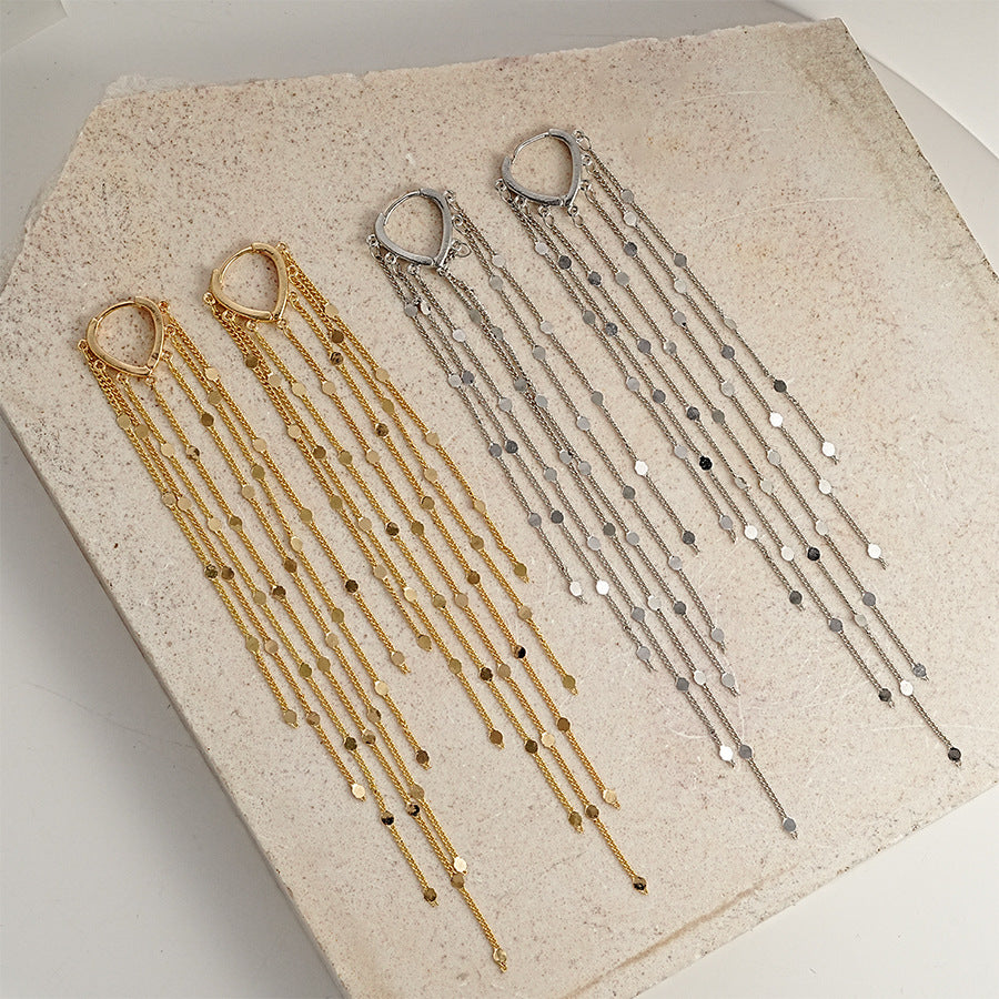 Sequin Tassel Long Threader Earrings (2 Colors Delicate Luxury Drop Earrings)