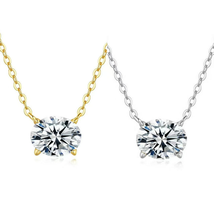 Luxury Single Oval Diamond Solitaire Necklace (Versatile Gold Tone Clavicle Chain)