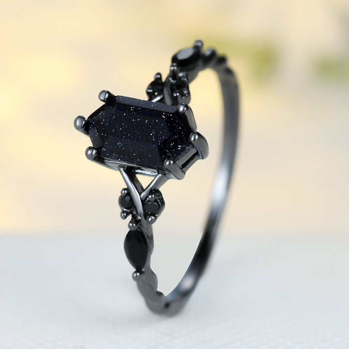 Black Gold Blue Sandstone Vine Ring (Gothic Edgy Statement Band)