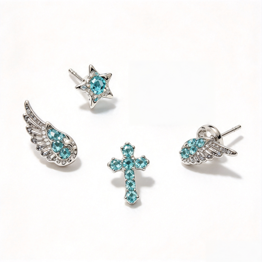 Star Cross Wing Stud Earrings Set