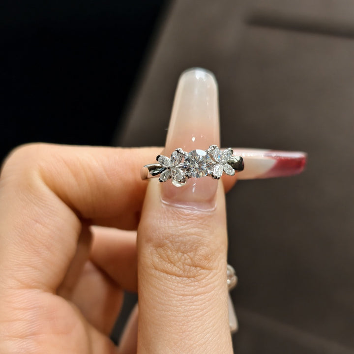 S925 Silver Three‑Flower Cluster Diamond Ring, Delicate Floral Row‑Diamond Simple Ring for Women