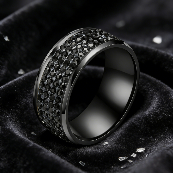 Multi-Row Pavé Wide Band Ring (Edgy Titanium Steel Statement Ring)