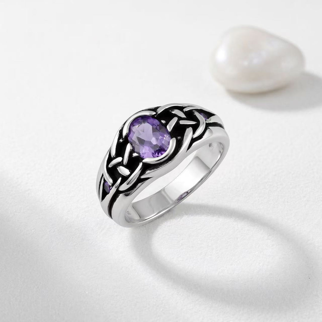 Celtic Knot Purple Diamond S925 Silver Ring