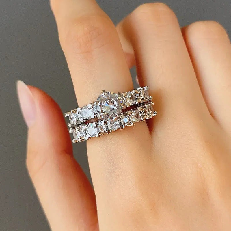 Double Layer Pavé Stackable Ring (Luxury Classic Wedding Band Style Ring)
