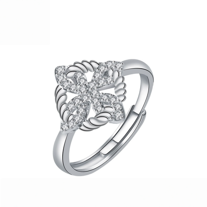 Twisted Rope Clover Diamond Open Ring (Delicate Luxury Statement Band)