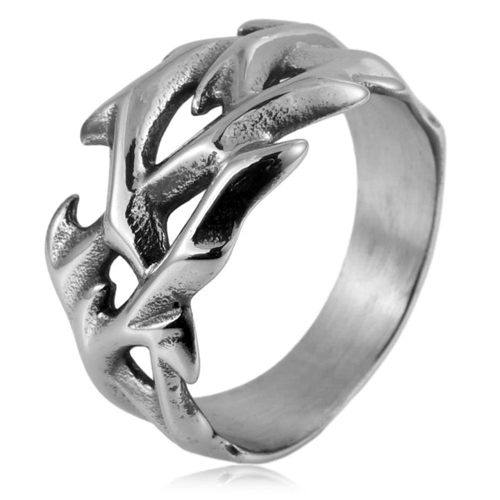 Thorn Hollow Men Ring, S925 Silver Antiqued Vintage Vines Dark Style Statement Band