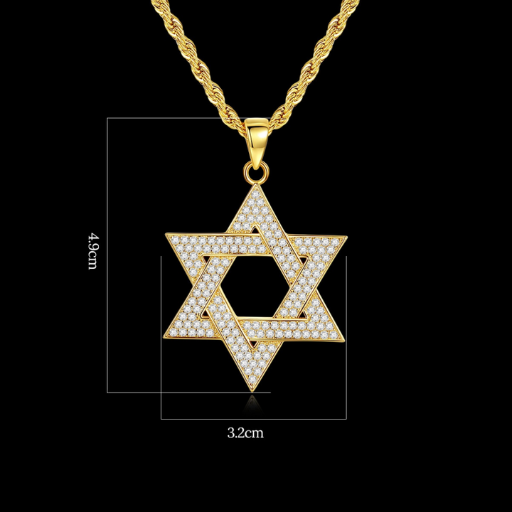 Full Paved Hexagram Pendant Necklace with Twisted Rope Chain, Vintage Streetwear Luxury Necklace