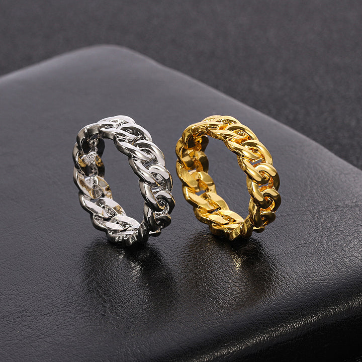 Classic Wide Cuban Chain Ring, Gold & Silver Hip-Hop Street Style Chunky Unisex Band