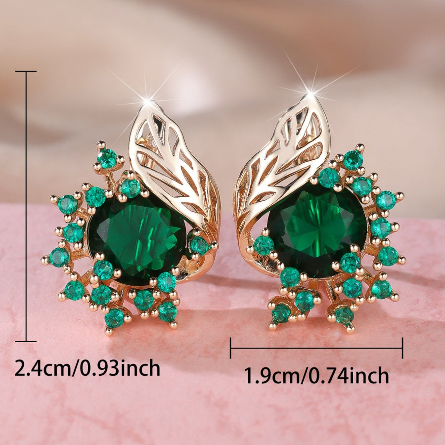 Leaf Openwork Halo Gemstone Stud Earrings (5 Colors Delicate Luxury Statement Earrings)