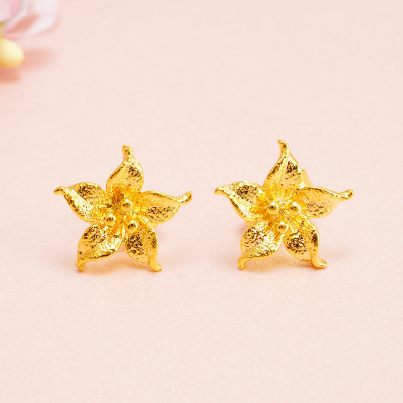 Vintage Textured Golden Flower S925 Silver Stud Earrings